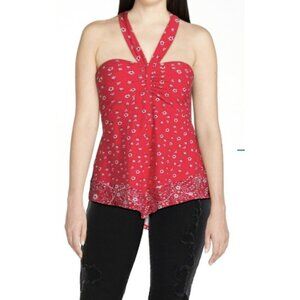 NOBO Juniors Size XS (1) Convertible Foam Cup Halter Red Floral Bandana Trim